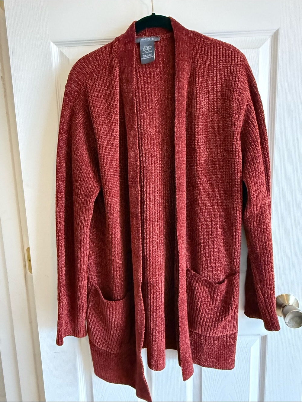Matty M Open-Front Chenille Cardigan - Rust